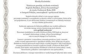 2021 - Burmistrz Węgorzyna Monika Kuźmińska nominowana do tytyułu Osobowość Roku 2020