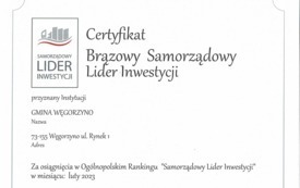 2023 - Certyfikat Brązowy Samorządowy Lider Inwestycji